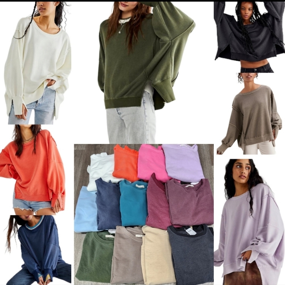 FREE PEOPLE CAMDEN Jolly Rancher Green OVERSIZED PULLOVER Sweatshirt We the Free - Picture 9 of 11